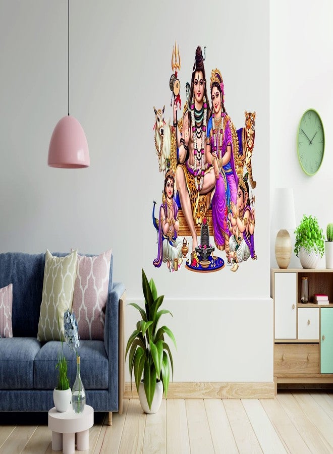 Techgifti ملصق حائط Techgifti Shiv Parvati مع العائلة لغرفة المعيشة/غرفة النوم/المكتب وجميع ملصقات الحائط الزخرفية من الفينيل الأبيض اللامع - Image 3